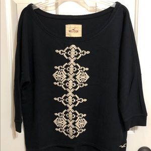 Hollister Women's Boho Embroidery Black Top Size M